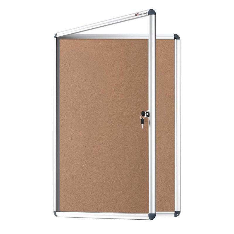 VIZ-PRO Tamperproof Lockable Cork Noticeboard Class 1 Aluminium Framed 36x24 Inches - Image 1